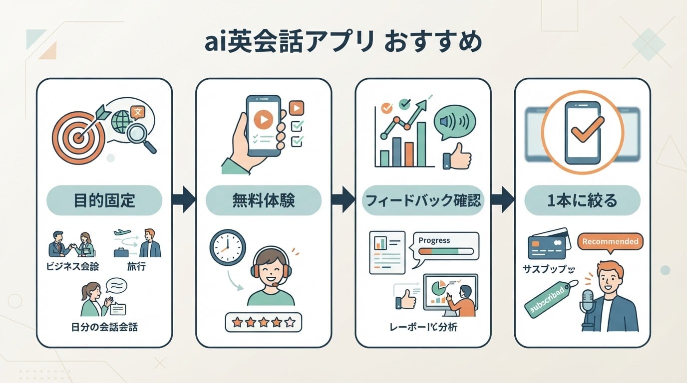 ai英会話アプリ おすすめのワークフロー図。