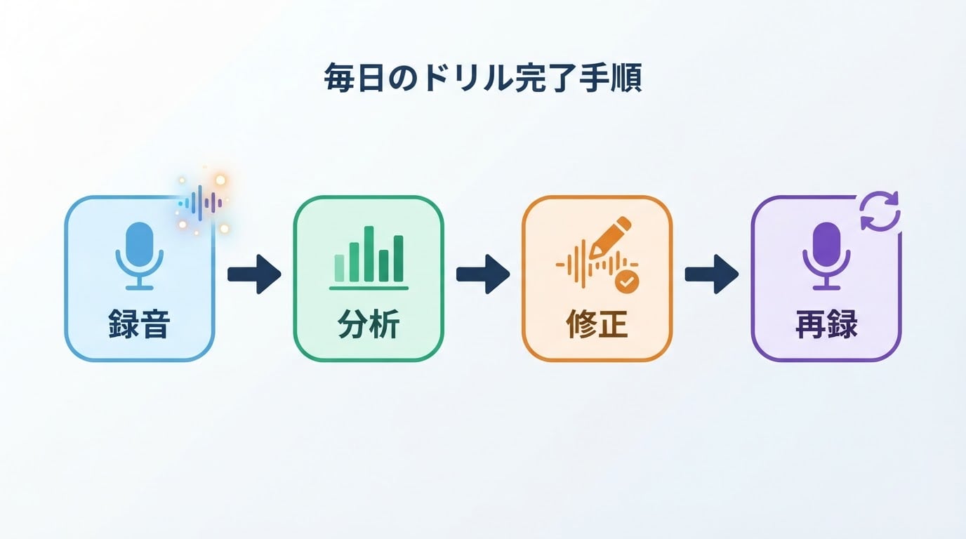 発音矯正アプリのワークフロー図。