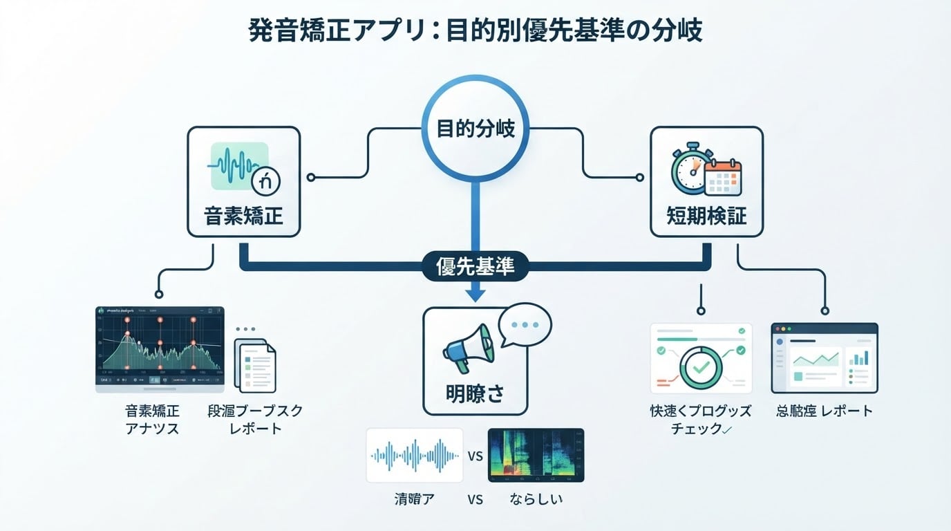 発音矯正アプリのワークフロー図。